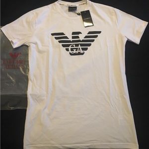 Emporio Armani M Medium NEW T’Shirt White BLK Logo w/ Tags Authentic Very Nice